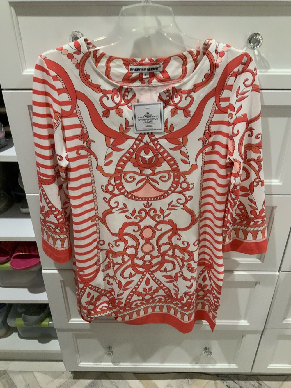 White and Coral Printed Women’s Tunic Top